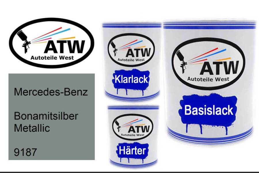 Mercedes-Benz, Bonamitsilber Metallic, 9187: 1L Lackdose + 1L Klarlack + 500ml Härter - Set, von ATW Autoteile West.